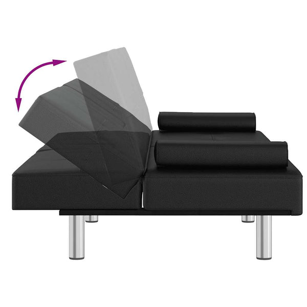 Schlafsofa Schwarz Kunstleder mit Getränkehaltern