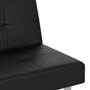 Schlafsofa Schwarz Kunstleder mit Getränkehaltern