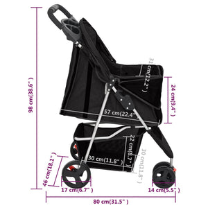vidaXL Foldable Dog Stroller Black 80x46x98 cm Oxford Fabric