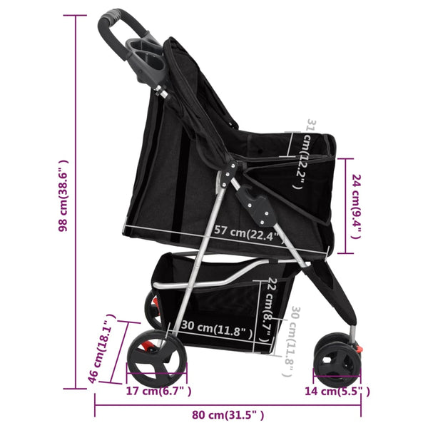 vidaXL Foldable Dog Stroller Black 80x46x98 cm Oxford Fabric