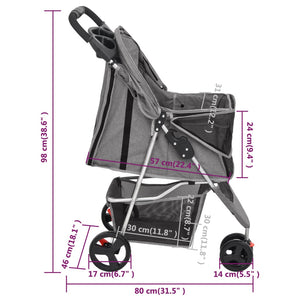 vidaXL Dog Stroller Foldable Grey 80x46x98 cm Oxford Fabric