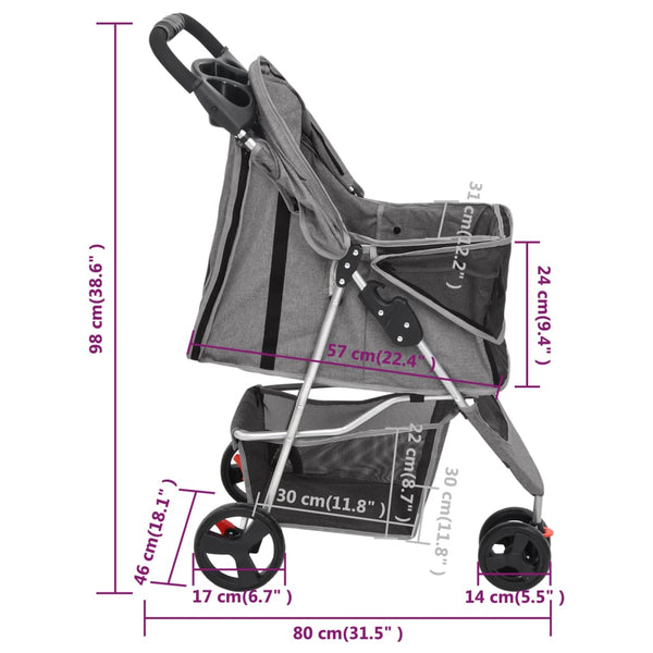 vidaXL Dog Stroller Foldable Grey 80x46x98 cm Oxford Fabric