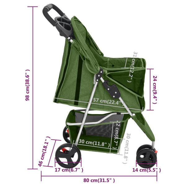 vidaXL Dog Stroller Foldable Green 80x46x98 cm Oxford Fabric