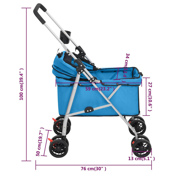 vidaXL Foldable Dog Stroller Blue 76x50x100 cm Oxford Fabric