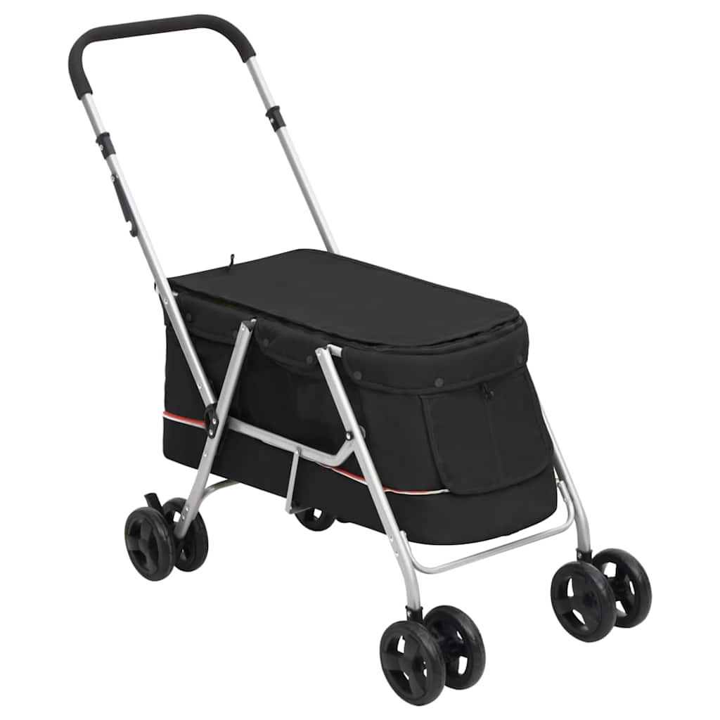 vidaXL Dog Stroller Foldable Black 100x49x96 cm Linen Fabric