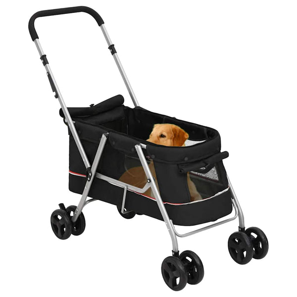vidaXL Dog Stroller Foldable Black 100x49x96 cm Linen Fabric