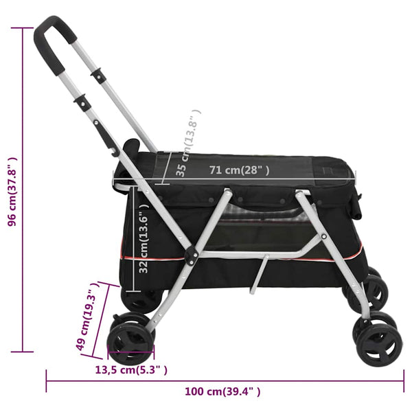 vidaXL Dog Stroller Foldable Black 100x49x96 cm Linen Fabric
