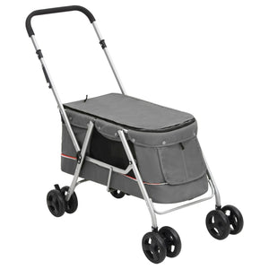 vidaXL Foldable Dog Stroller Grey 100x49x96 cm Linen Fabric