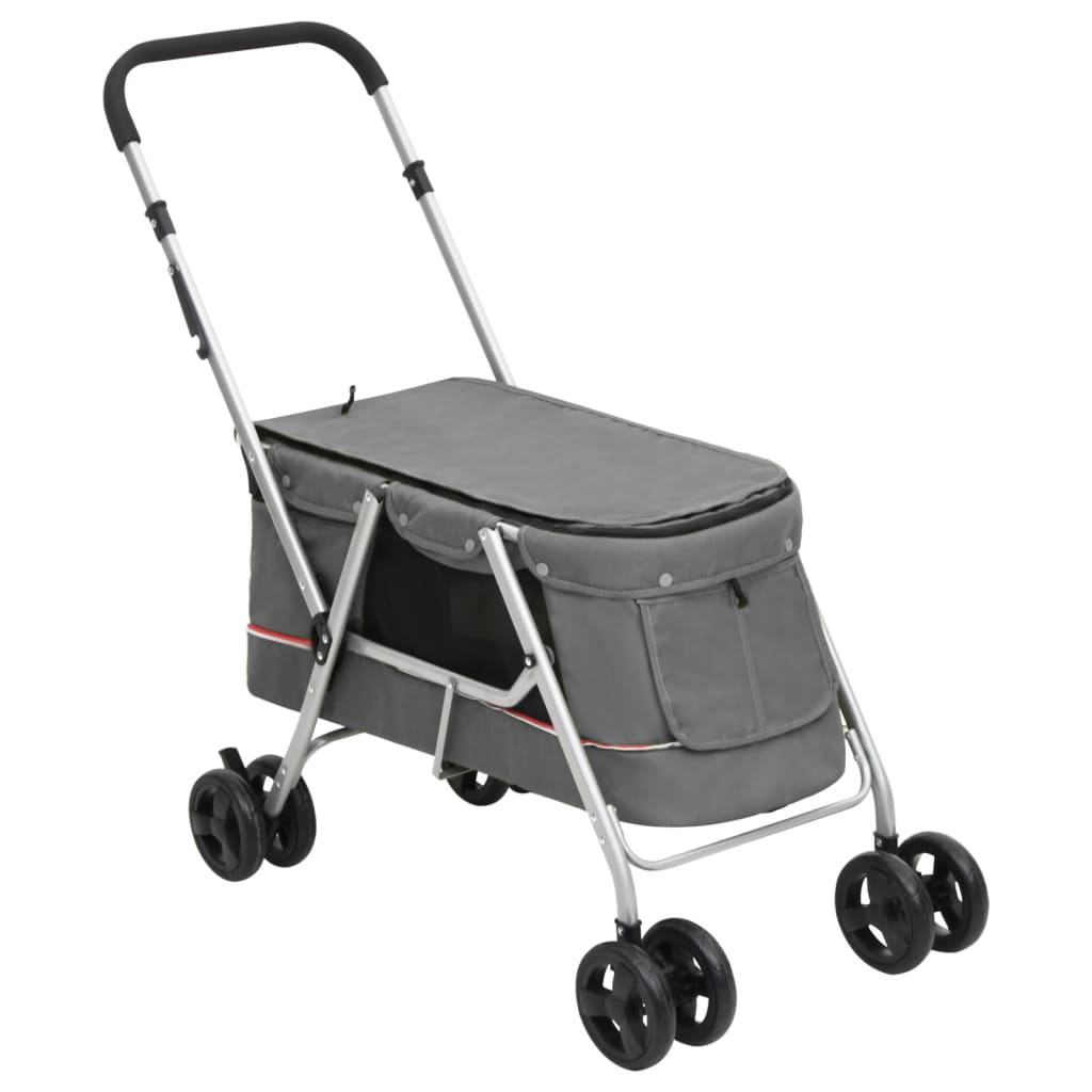 vidaXL Foldable Dog Stroller Grey 100x49x96 cm Linen Fabric
