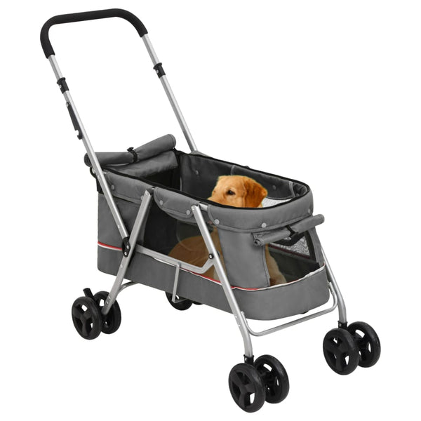 vidaXL Foldable Dog Stroller Grey 100x49x96 cm Linen Fabric