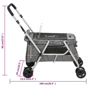 vidaXL Foldable Dog Stroller Grey 100x49x96 cm Linen Fabric