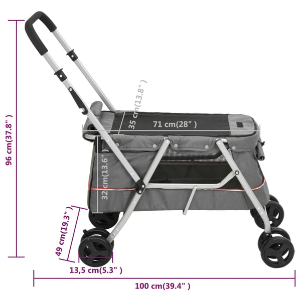 vidaXL Foldable Dog Stroller Grey 100x49x96 cm Linen Fabric