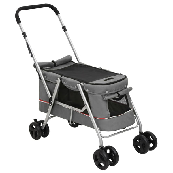 vidaXL Foldable Dog Stroller Grey 100x49x96 cm Linen Fabric