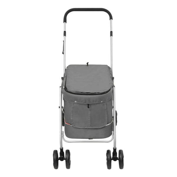 vidaXL Foldable Dog Stroller Grey 100x49x96 cm Linen Fabric
