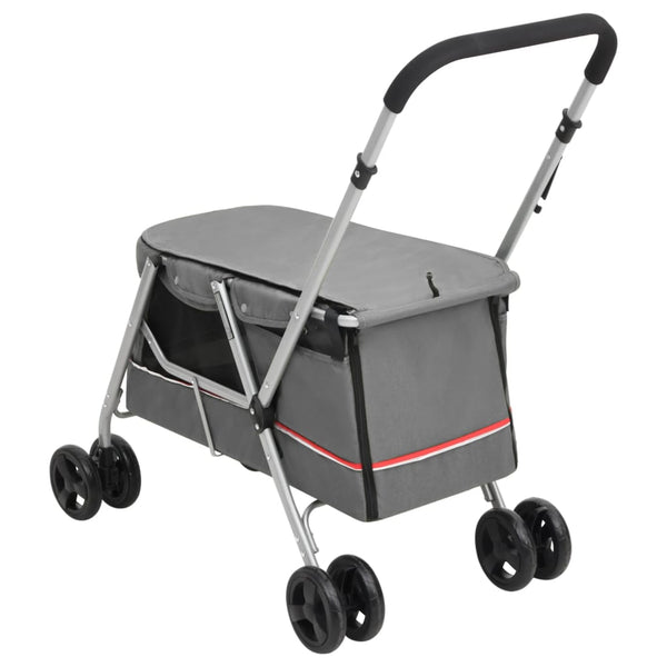 vidaXL Foldable Dog Stroller Grey 100x49x96 cm Linen Fabric