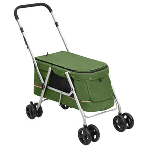 vidaXL Dog Stroller Foldable Green 100x49x96 cm Linen Fabric