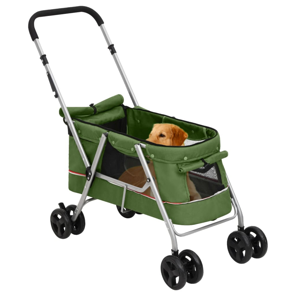 vidaXL Dog Stroller Foldable Green 100x49x96 cm Linen Fabric