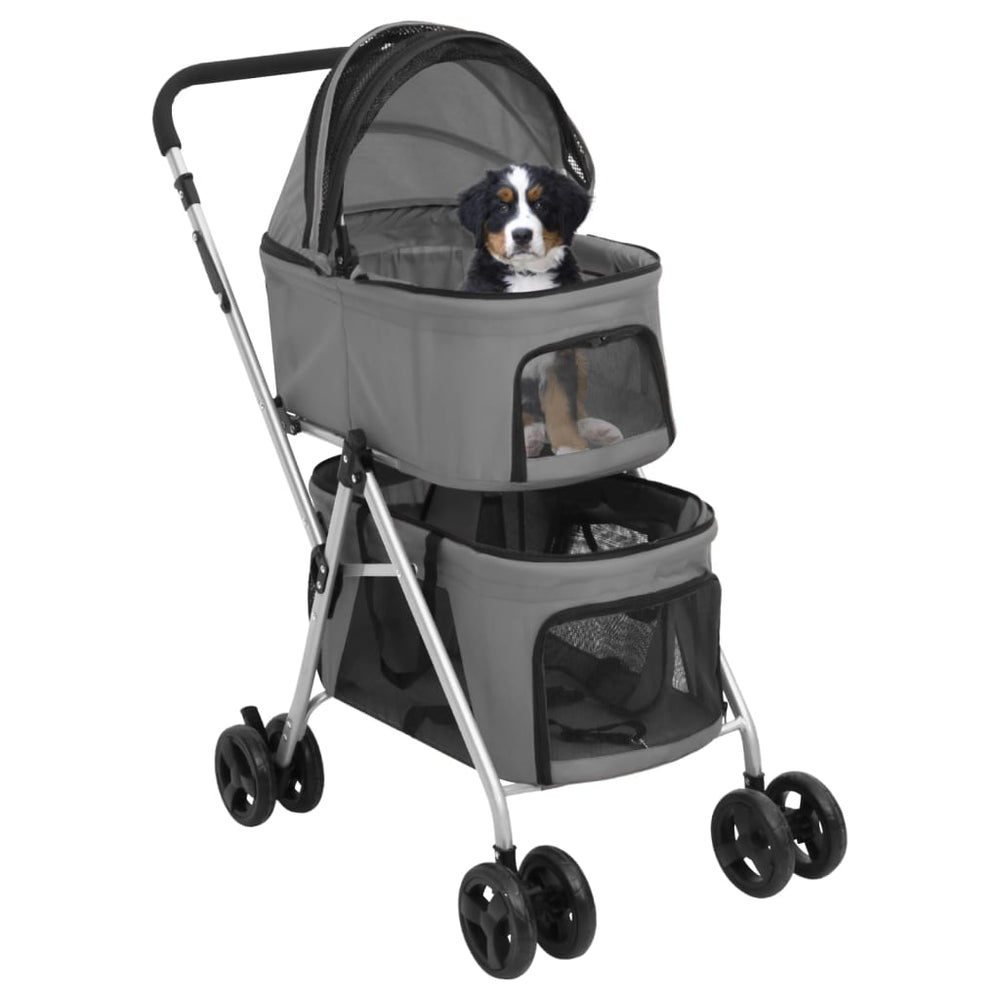 vidaXL Dog Stroller for 2 Dogs Foldable Grey 83x48x97 cm Oxford Fabric