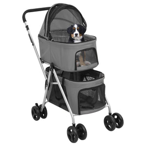 vidaXL Dog Stroller for 2 Dogs Foldable Grey 83x48x97 cm Oxford Fabric