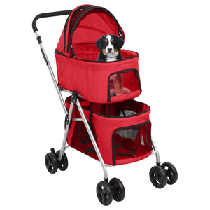 vidaXL Dog Pram for 2 Dogs Foldable Red 83x48x97 cm Oxford Fabric