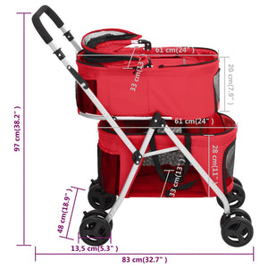 vidaXL Dog Pram for 2 Dogs Foldable Red 83x48x97 cm Oxford Fabric
