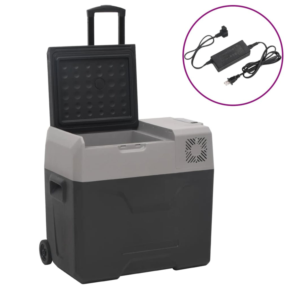 vidaXL Cool Box with Wheels and Adapter Black & Gray 30 L Polypropylene