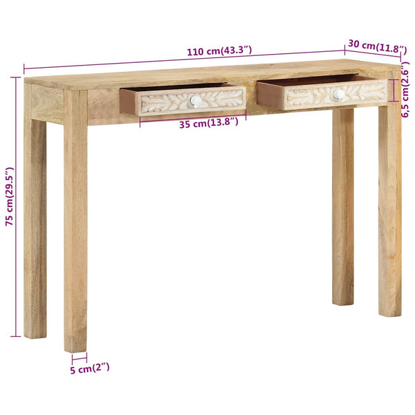 vidaXL Console Table 110x30x75 cm Bleached Solid Mango Wood