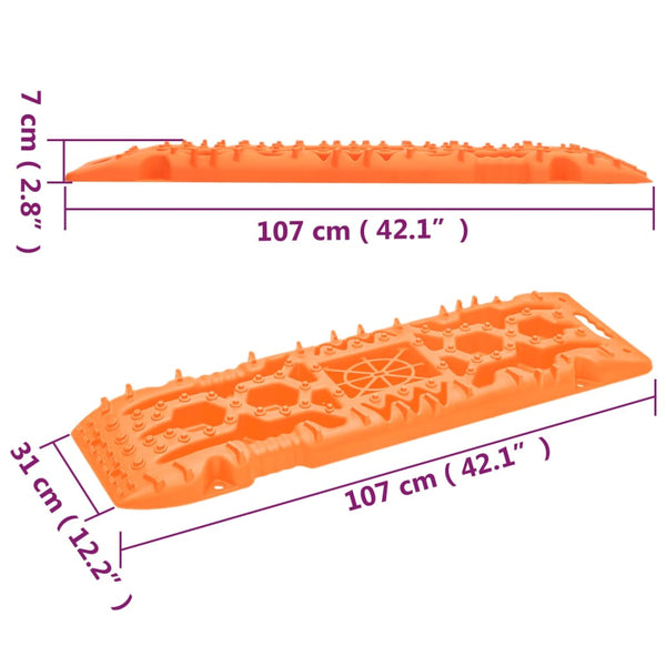 vidaXL Traction Mats 2 pcs. Orange 107x31x7 cm Nylon