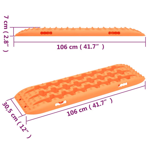 vidaXL Traction Mats 2 pcs. Orange 106x30.5x7 cm Nylon