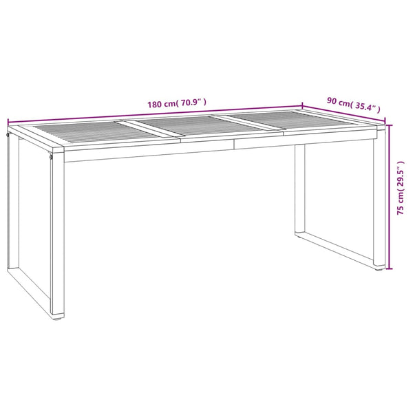 vidaXL Garden Table with U-shaped Legs 180x90x75 cm Solid Acacia Wood