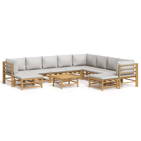 vidaXL 11-Piece Garden Lounge Set with Light Grey Cushions Bamboo