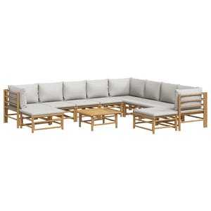 vidaXL 11-Piece Garden Lounge Set with Light Grey Cushions Bamboo