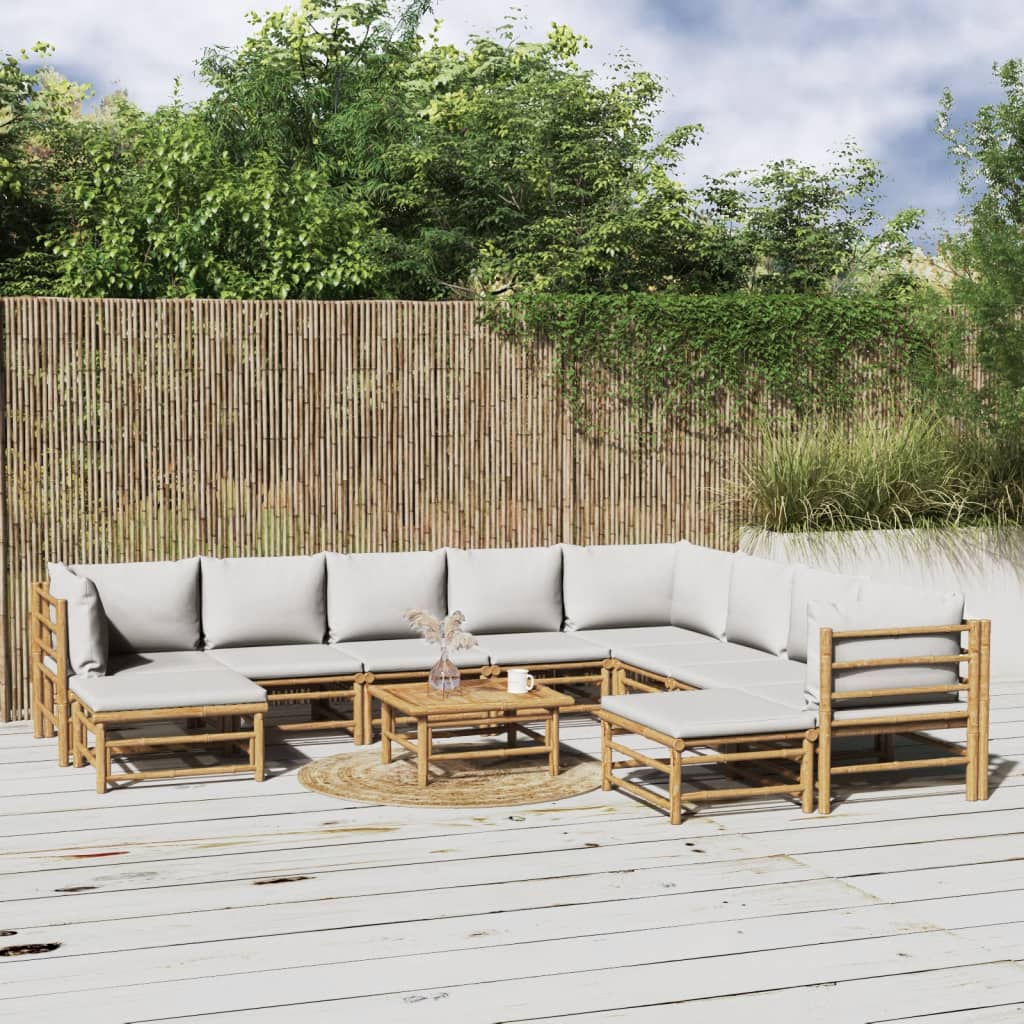 vidaXL 11-Piece Garden Lounge Set with Light Grey Cushions Bamboo