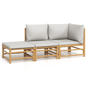 vidaXL 3-Piece Garden Lounge Set with Light Grey Cushions Bamboo