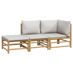 vidaXL 3-Piece Garden Lounge Set with Light Grey Cushions Bamboo
