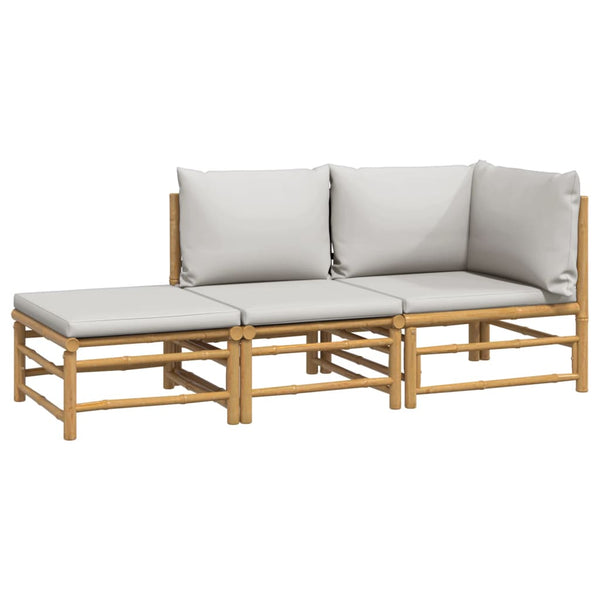 vidaXL 3-Piece Garden Lounge Set with Light Grey Cushions Bamboo
