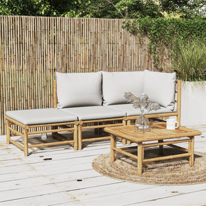 vidaXL 3-Piece Garden Lounge Set with Light Grey Cushions Bamboo