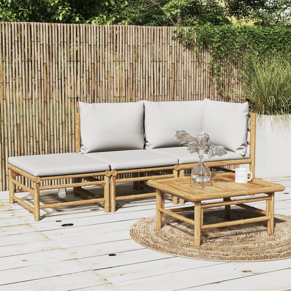vidaXL 3-Piece Garden Lounge Set with Light Grey Cushions Bamboo