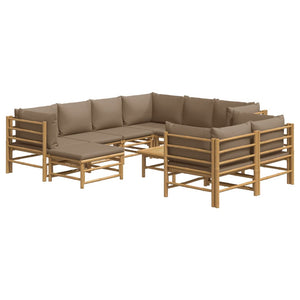 vidaXL 10-piece Garden Lounge Set with Cushions Taupe Bamboo