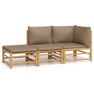 vidaXL 3-Piece Garden Lounge Set with Taupe Cushions Bamboo