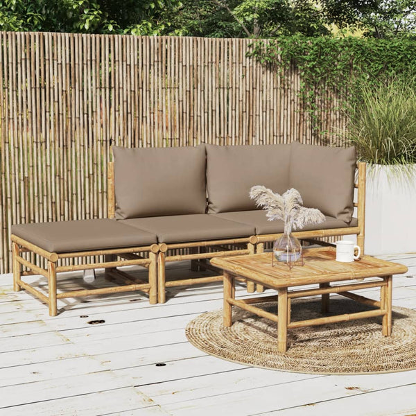 vidaXL 3-Piece Garden Lounge Set with Taupe Cushions Bamboo