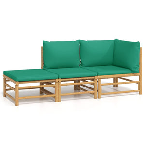 vidaXL 3-Piece Garden Lounge Set with Green Cushions Bamboo