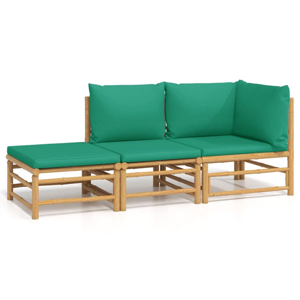 vidaXL 3-Piece Garden Lounge Set with Green Cushions Bamboo