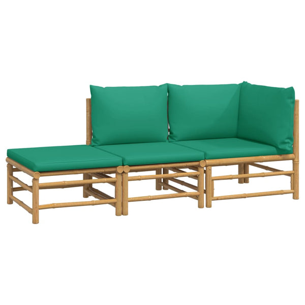 vidaXL 3-Piece Garden Lounge Set with Green Cushions Bamboo