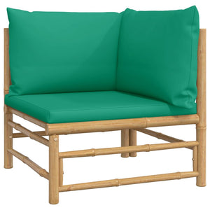 vidaXL 3-Piece Garden Lounge Set with Green Cushions Bamboo