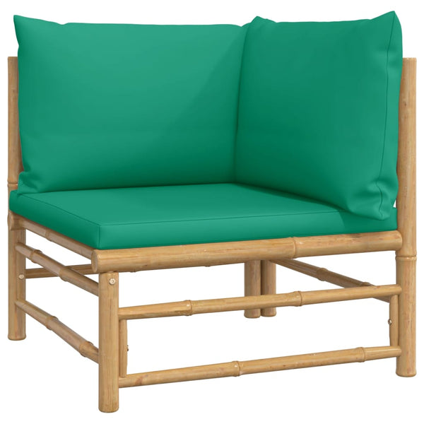 vidaXL 3-Piece Garden Lounge Set with Green Cushions Bamboo