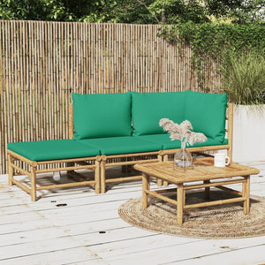 vidaXL 3-Piece Garden Lounge Set with Green Cushions Bamboo