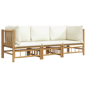 vidaXL 3-Piece Garden Lounge Set with Cream White Cushions Bamboo