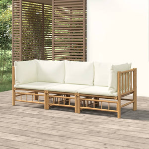 vidaXL 3-Piece Garden Lounge Set with Cream White Cushions Bamboo