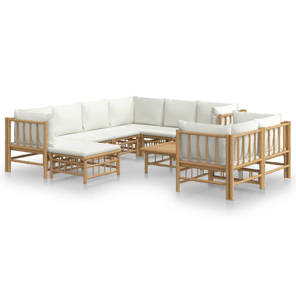 vidaXL 10-Piece Garden Lounge Set with Cream White Cushions Bamboo